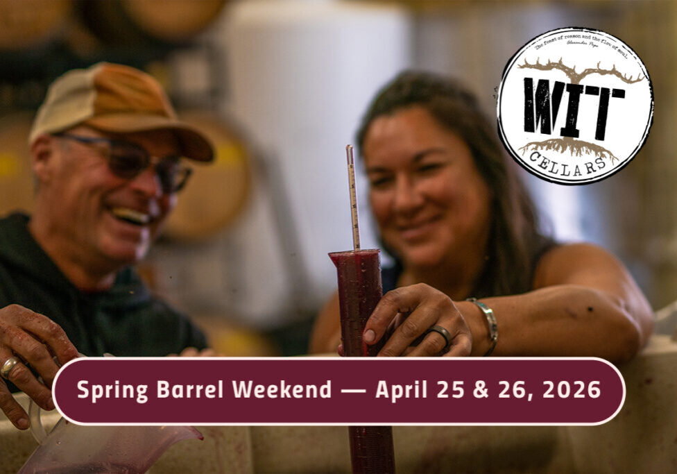 Winemakers measuring wine during Spring Barrel Weekend event