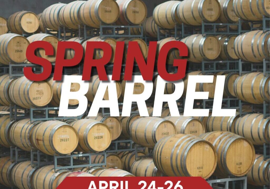 Stacked wine barrels at Mercer Wine Estates