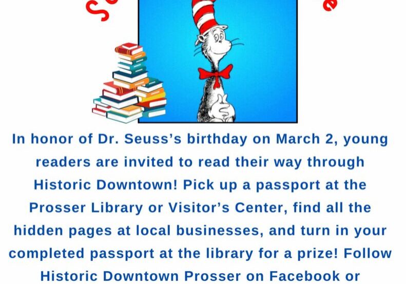 Seuss book event March 1-31, 2026 with prizes.