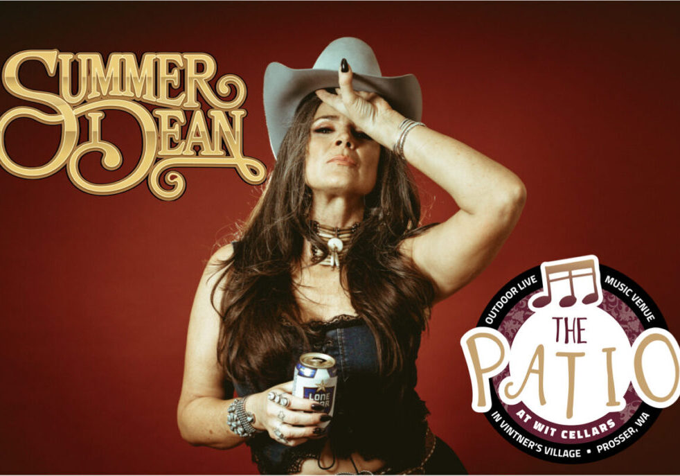 Woman in cowboy hat holding beer can poster