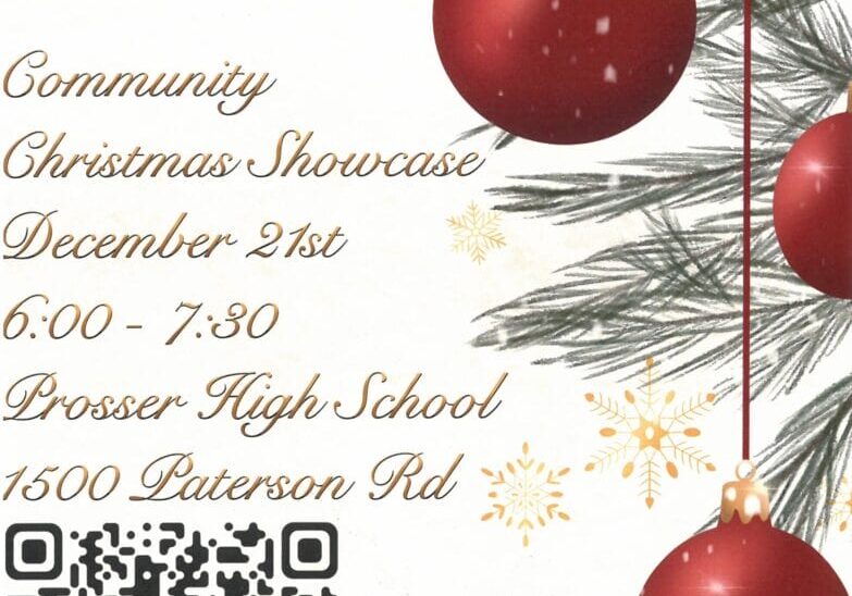 Community Christmas Showcase event poster with QR code.