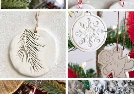 Various Christmas tree ornaments and decorations displayed.