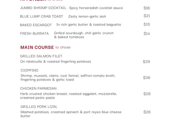 Prosser House Valentine's Menu for February 2026.