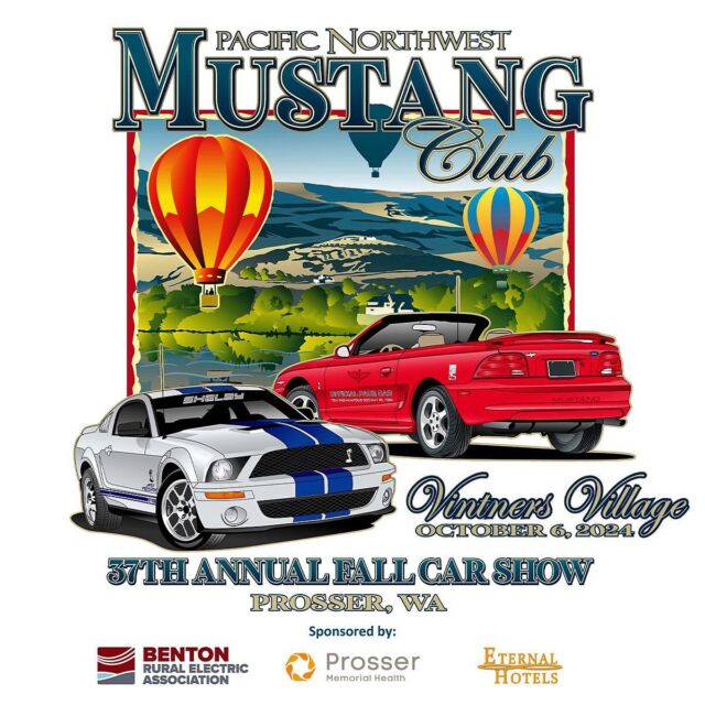 Pacific Northwest Mustang Club Fall Show, Sunday Oct 6th in Prosser’s Vintners Village. They will have 40 classes with 1st, 2nd and 3rd place trophies: along with special Choice Awards.This is a family friendly event! See you there. #carshow #mustang #tourprosser #october #classiccars