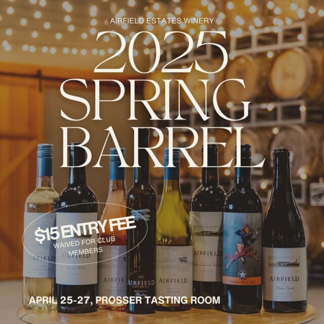 It’s Thursday—which means it’s time to start planning your Spring Barrel weekend if you haven't already —Discounts start Friday and last through Sunday… but Saturday? That’s when the real party starts!🍷🎉 

✨ Barrel tasting of our 2023 Mustang
✨ Brand-new spring wine releases
✨ Major discounts all weekend
✨ Food trucks roll in Saturday (Fast & Curryous + Gray’s Wings & Things)
✨ Don’t miss the frosés, sangria, local beer & charcuterie to-go boxes!

🎟️ $15 = 5 tastings + a souvenir tumbler
🙌 Wine Club? You taste for free!

Whether you’re a wine newbie or a seasoned sipper—come enjoy one of the biggest weekends in the Yakima Valley wine scene.

#SpringBarrel2025 #WeekendWinePlans #airfieldwines #sangria #frosé #wineslushies #charcuterietogo #foodtrucks #wineweekend #springbarrel2025 #bringfriends #tastewine #winetasting #prosserwa #yakimavalley #bringtheparty #cheers #wineallday #tourprosser #futures #barreltasting #cheerstowine